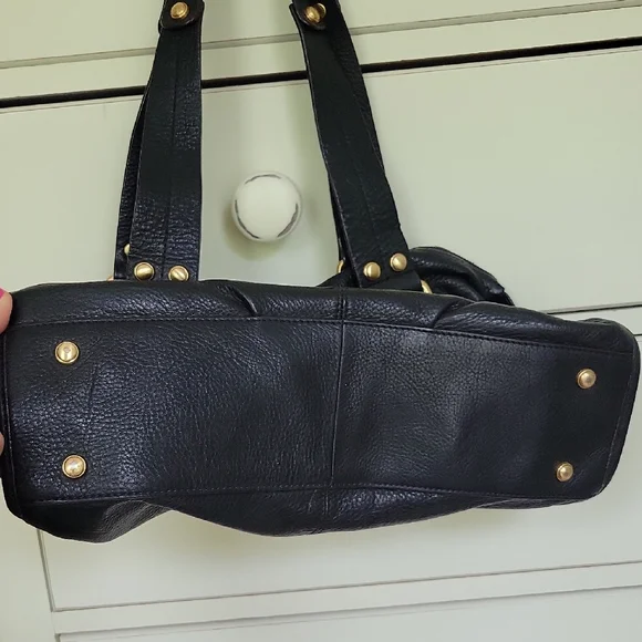 B. Makowsky Black Leather Shoulder Bag Satchel East West Gold Accent Zippers - Picture 8 of 16